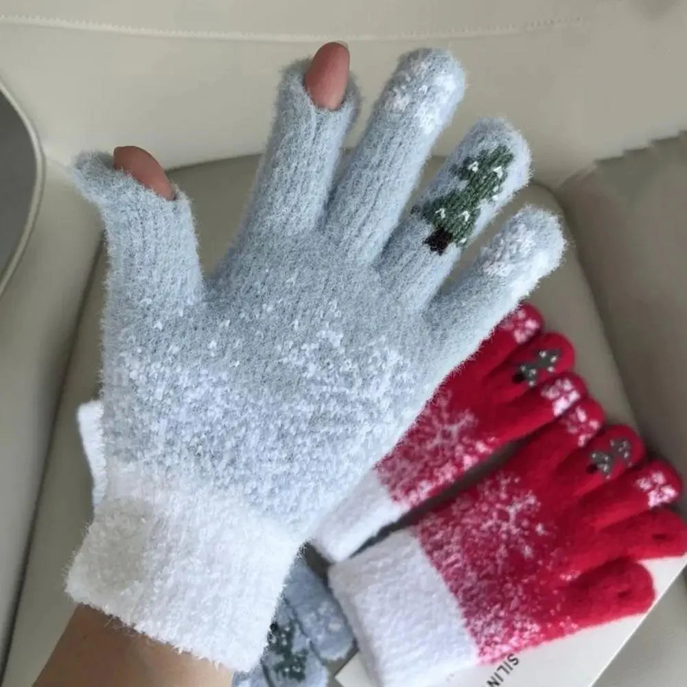 Festive Fleece Lined Knit Fingerless Gloves - Image 2