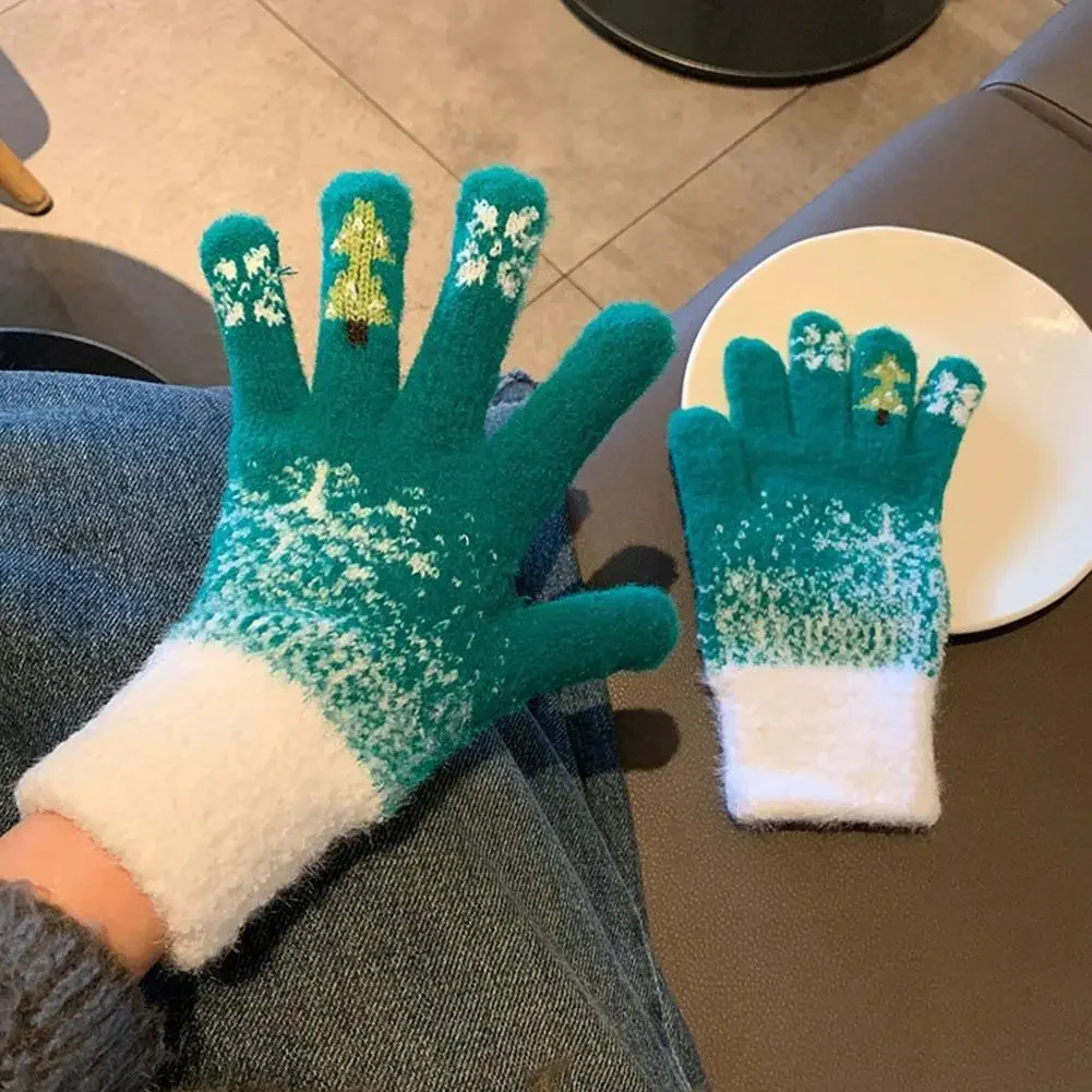 Festive Fleece Lined Knit Fingerless Gloves - Image 3