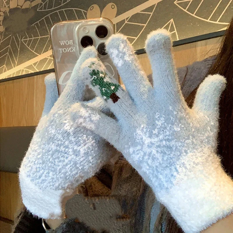 Festive Fleece Lined Knit Fingerless Gloves - Image 6