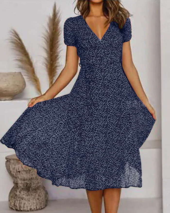 Floral Print V-Neck Chiffon Dress - Image 5