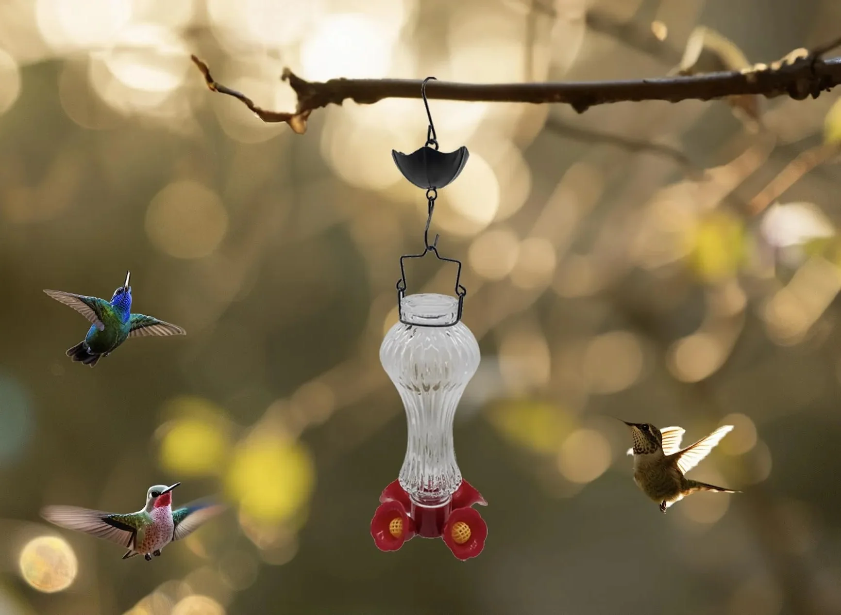 Flowers Glass Hummingbird Feeder With Ant Moat - Image 8