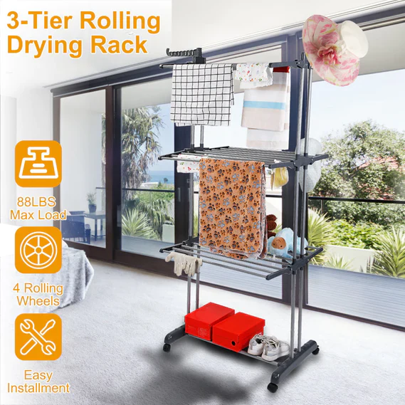Foldable and Rolling Heavy Duty Clothes Drying Rack - Image 4