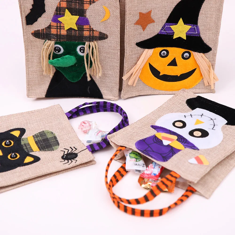 Halloween Treat Bag with Pumpkin Cat Witch and Skull Design - Image 4