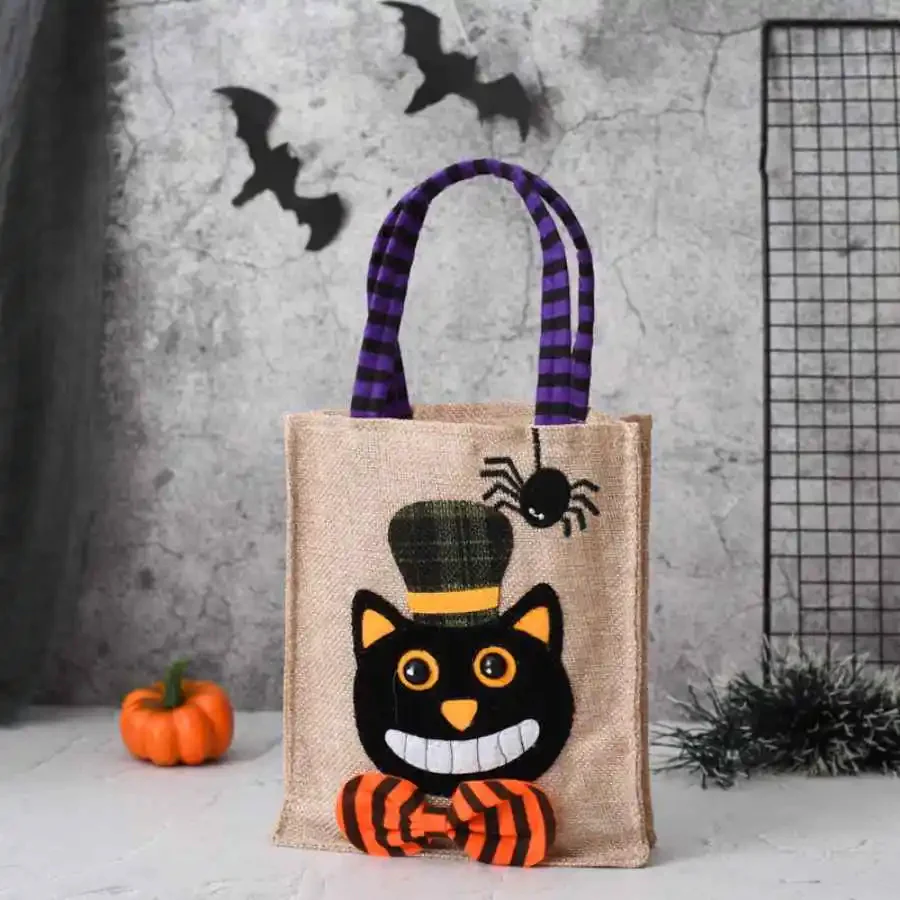 Halloween Treat Bag with Pumpkin Cat Witch and Skull Design - Image 5