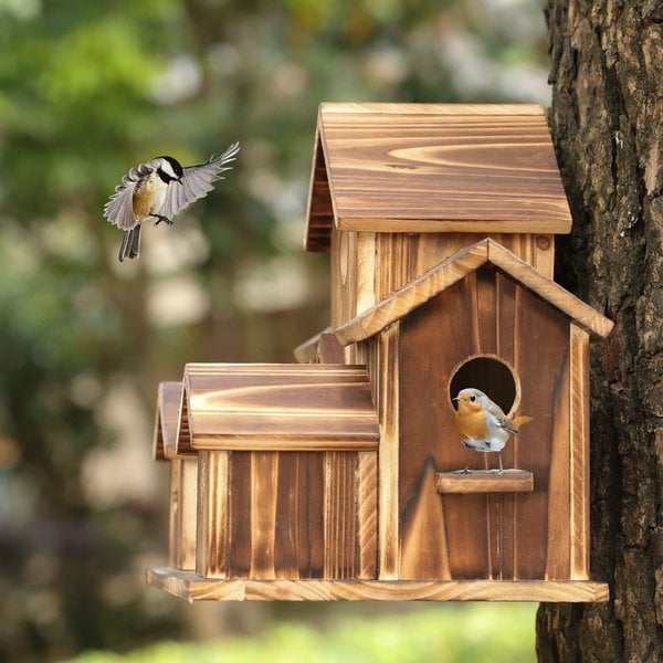 Handcrafted Wooden Birdhouse With 6 Holes - Image 2