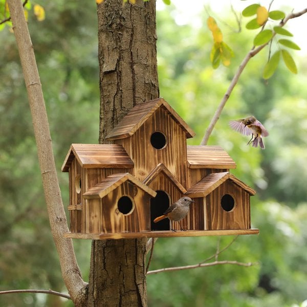 Handcrafted Wooden Birdhouse With 6 Holes - Image 7