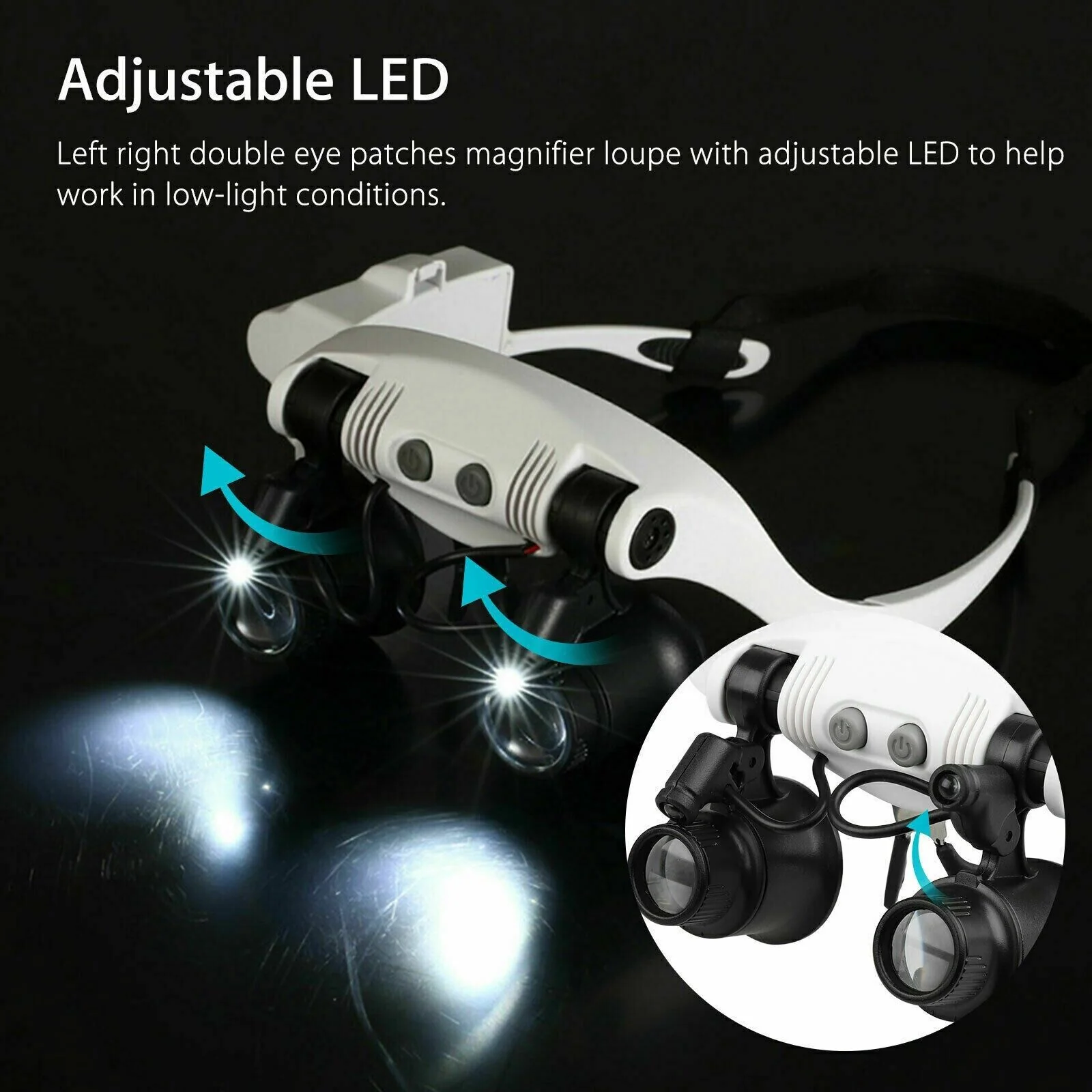 Headband Head Magnifier 8 Lens LED Light Jeweler Glasses - Image 5