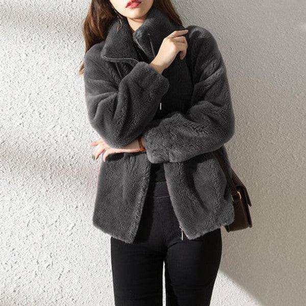 High Collar Fur Down Jacket - Image 10