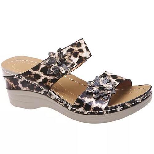 Leopard / Snake Print Orthopedic Leather Wedge Soft Sole Sandals - Image 3