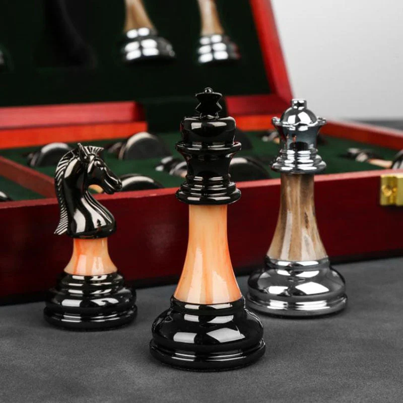 Luxurious Metal Chess Set With A Large 42 Cm Wooden Board - Image 2