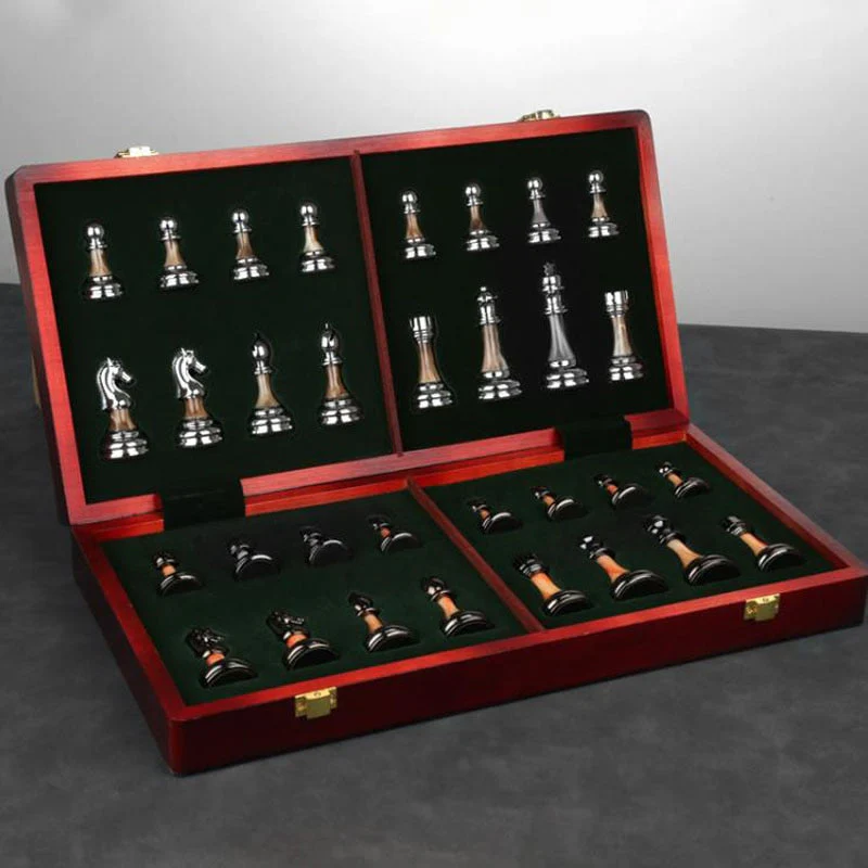 Luxurious Metal Chess Set With A Large 42 Cm Wooden Board - Image 5