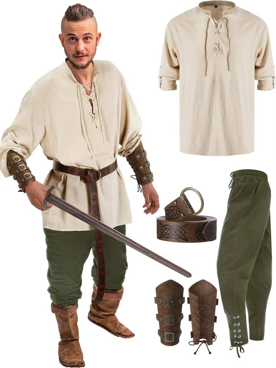 Men 4 Piece Halloween Medieval Party Costumes - Image 3