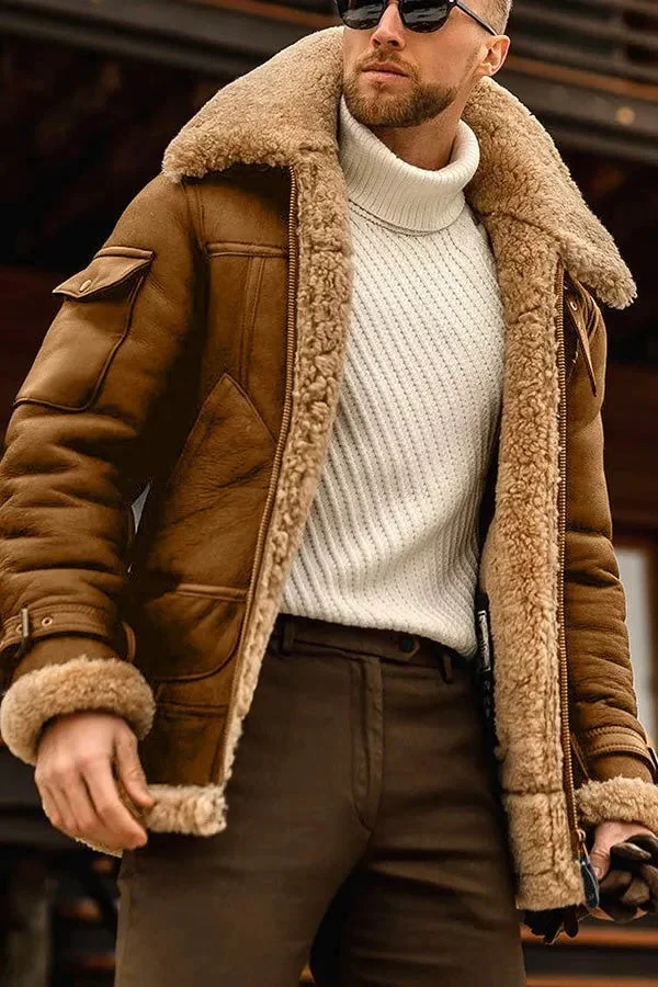Men's Camel Style Flying Leather Jacket - Image 4