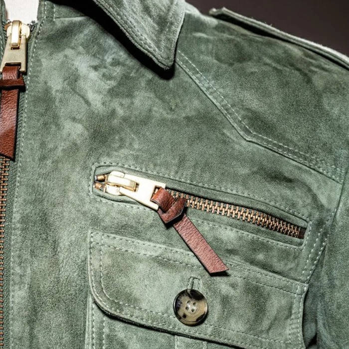 Men's Retro Lapel Zipper Breast Pocket Suede Jacket - Image 4