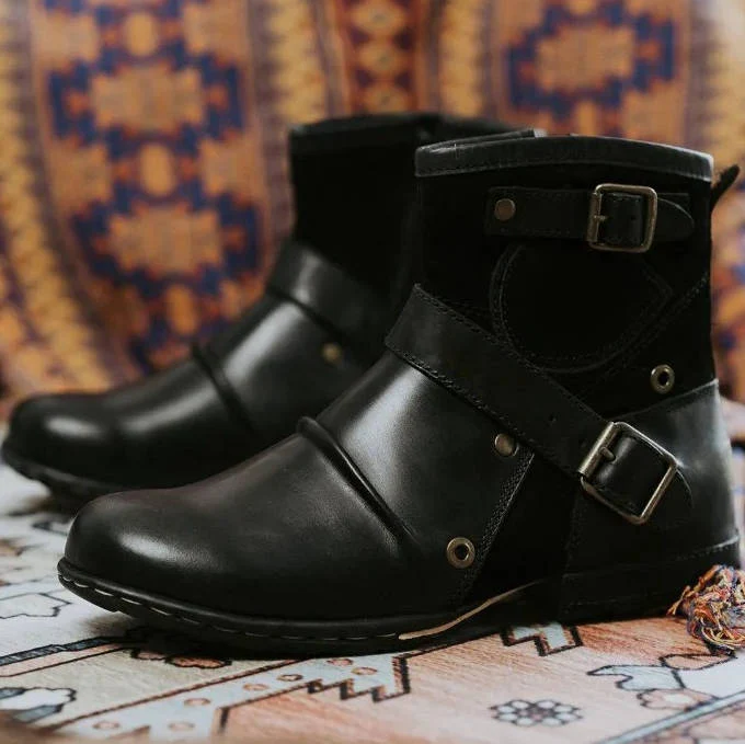 Men's Vintage Style Buckled Ankle Boots - Image 5