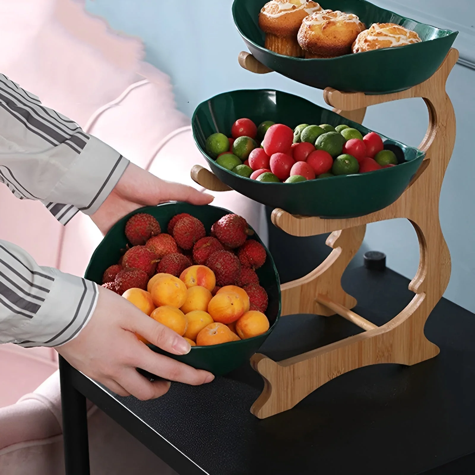 Multi-tiered wooden fruit bowl - Image 3