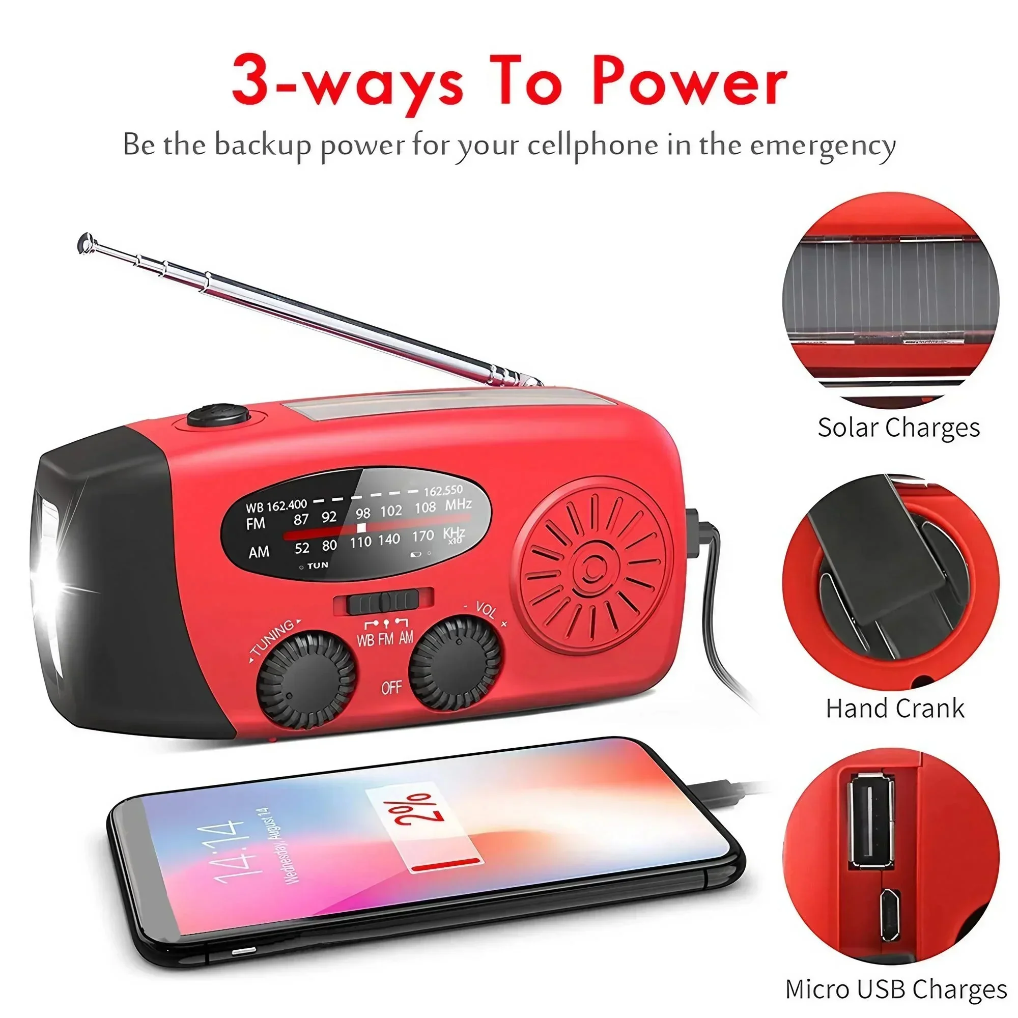 Multifunctional Hand Crank Emergency Radio with Power Bank & Flashlight - Image 5