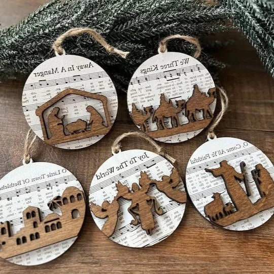 Nativity-Themed Music Sheet Ornament Collection - Image 8