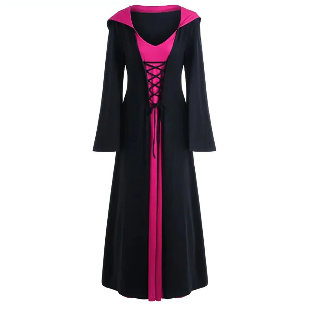 Official Medieval Dress Vampire Witch For Women Lace-up Hooded Cloak Robe - Image 5