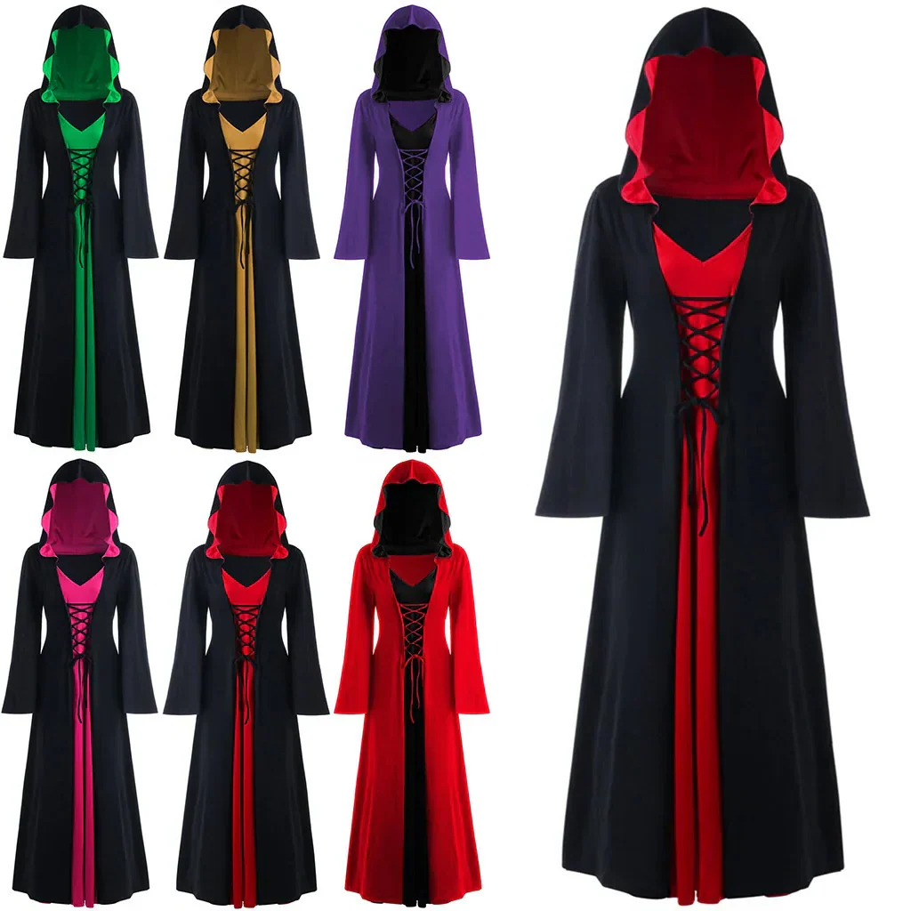 Official Medieval Dress Vampire Witch For Women Lace-up Hooded Cloak Robe - Image 7