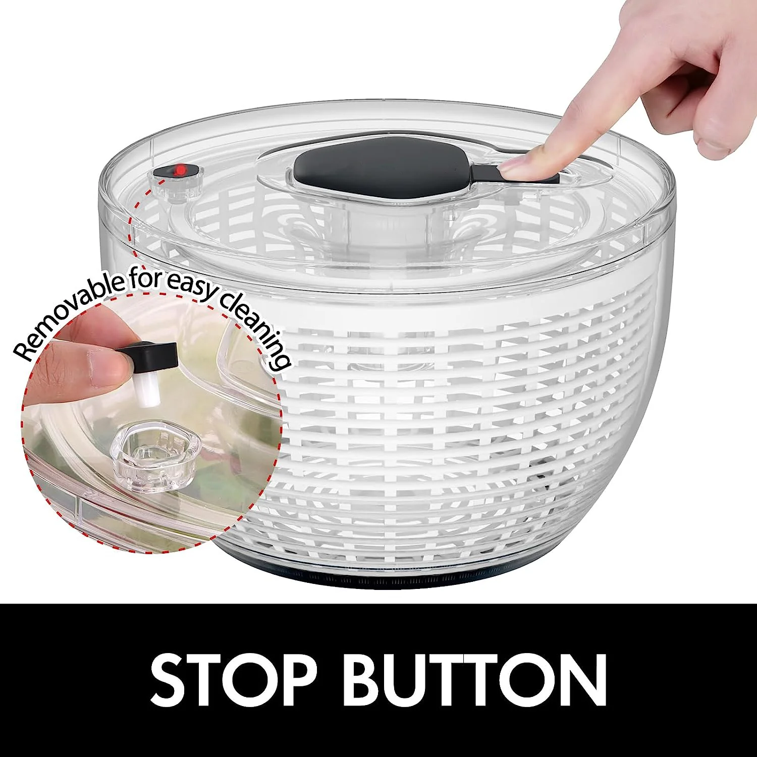 One-Handed Large Lettuce Salad Spinner - Image 4