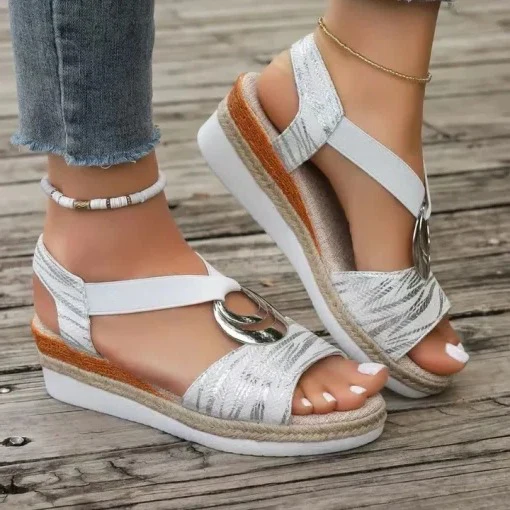 Women Sandal Breathable Arch Support Wedge Slip On Vintage Summer - Image 2
