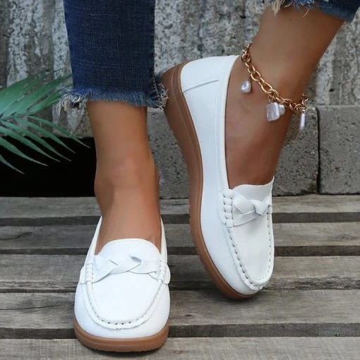 Women shoes Soft Leather Slip on Walking Loafers Shoes - Image 5