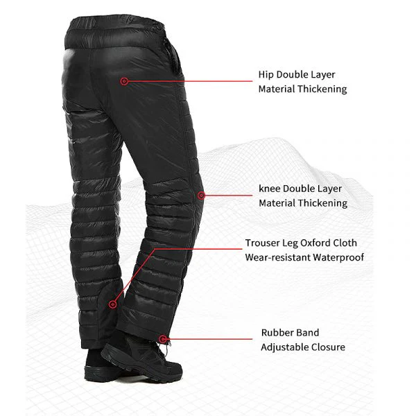 Outdoor Thermal Goose Down Pants Zipper Camping Hiking Skiing Trousers - Image 3