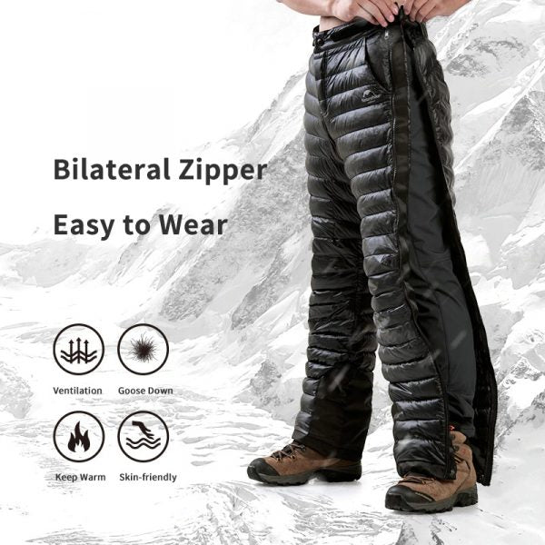 Outdoor Thermal Goose Down Pants Zipper Camping Hiking Skiing Trousers - Image 4
