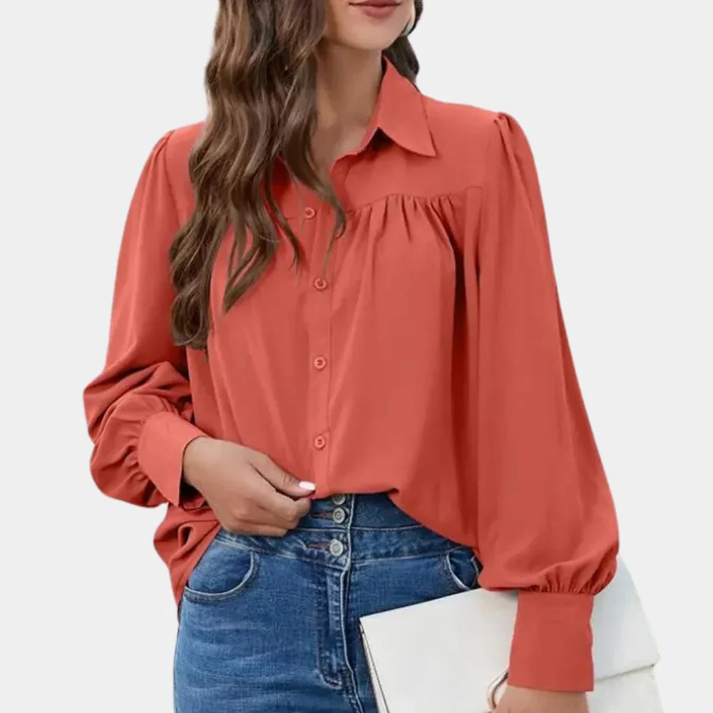 Pleated Long Sleeve Women's Blouse - Image 3