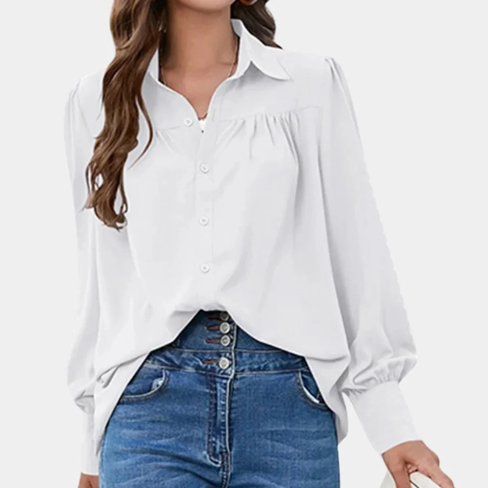Pleated Long Sleeve Women's Blouse - Image 6