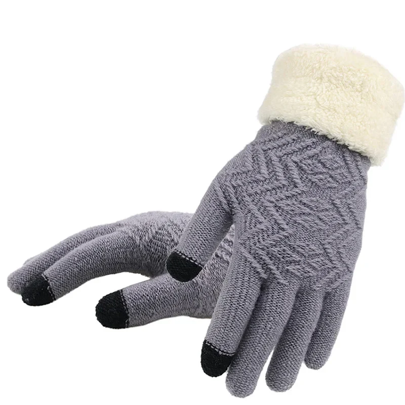 Plush Lined Touch Screen Knitted Gloves - Image 3