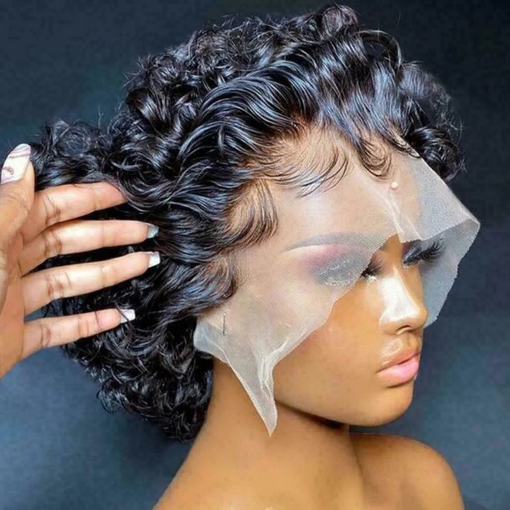 Premium Lace Front Short Curly Pixie Bob Human Hair Weave Wig - Image 5