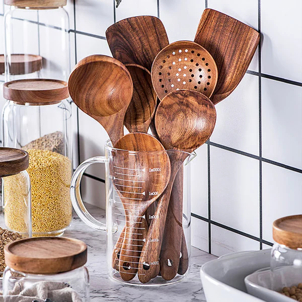 Premium Natural Teak Wood Kitchen Utensils – Eco-Friendly, Non-Toxic Cooking Spoons, Cookware for Home Everyday Use - Image 4