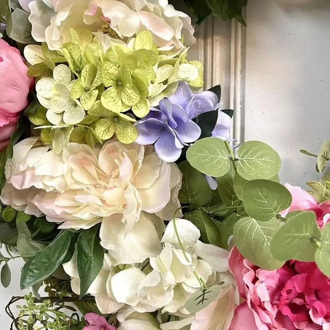 Rainbow Hydrangea Artificial Wreath - Image 3