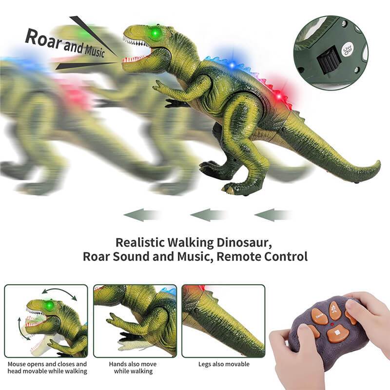 Remote Control T-Rex Dinosaur With LED Light Up, Walking & Roaring Realistic Dinosaur Toys - Image 7