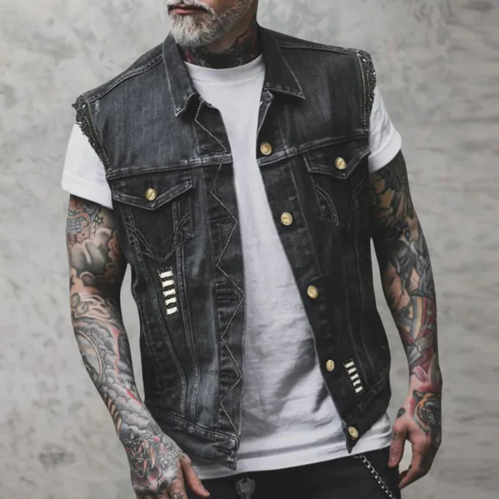 Retro Denim Vest For Men - Image 3