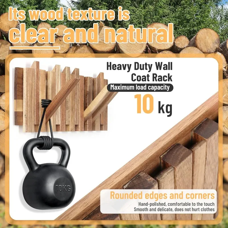 Rustic Wall-Mounted Coat Rack with 8 Flip Hooks - Image 3