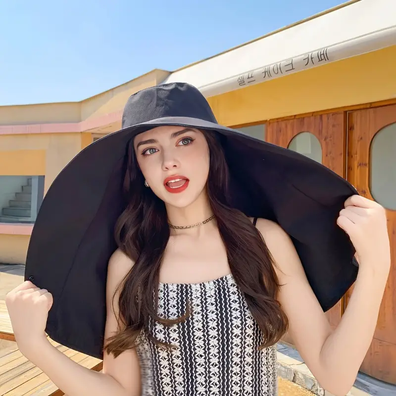 Elegant Wide Brim Sun Protection Shawl Hat for Women - Image 3