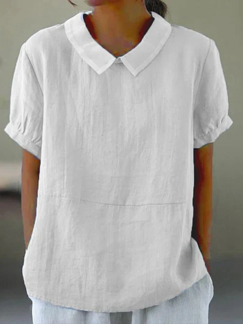 Solid Color Cotton and Linen Top - Image 2