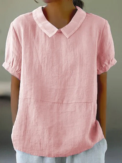 Solid Color Cotton and Linen Top - Image 3