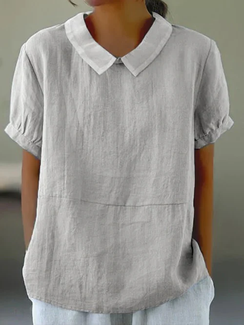 Solid Color Cotton and Linen Top - Image 5