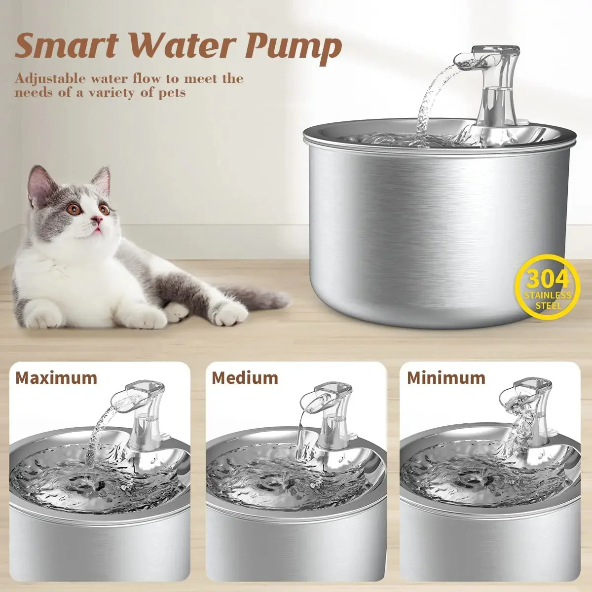 Stainless Steel Cat Water Fountain with Filter and Sensor - Image 2