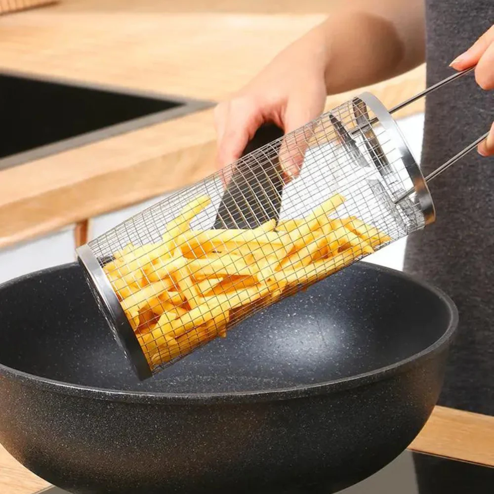 Stainless Steel Round Barbecue BBQ Grilling Basket - Image 2