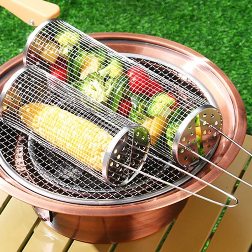Stainless Steel Round Barbecue BBQ Grilling Basket - Image 3