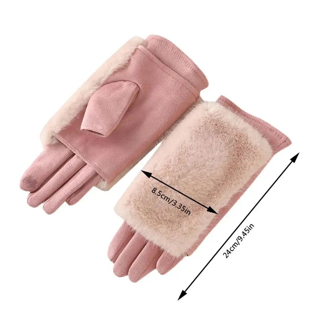 Suede Rabbit Fur Touch Screen Winter Gloves - Image 3