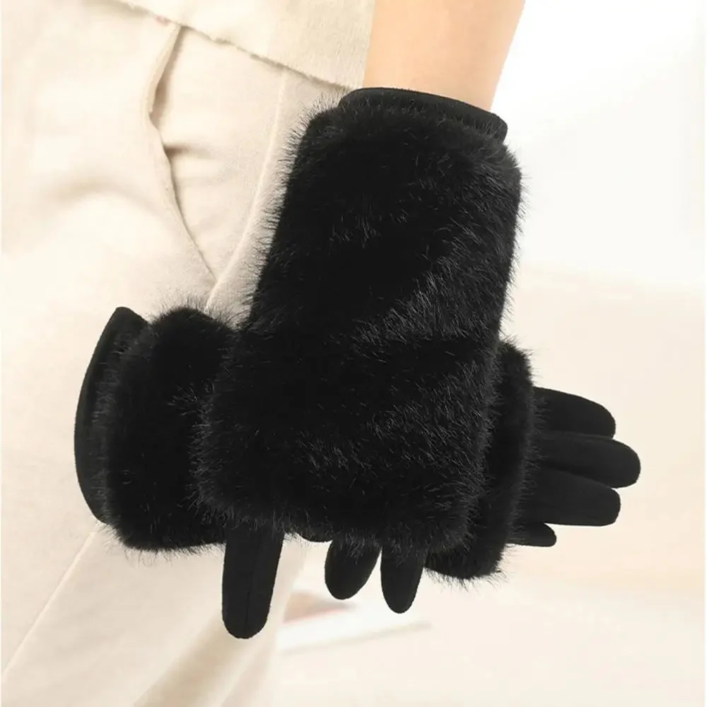 Suede Rabbit Fur Touch Screen Winter Gloves - Image 5