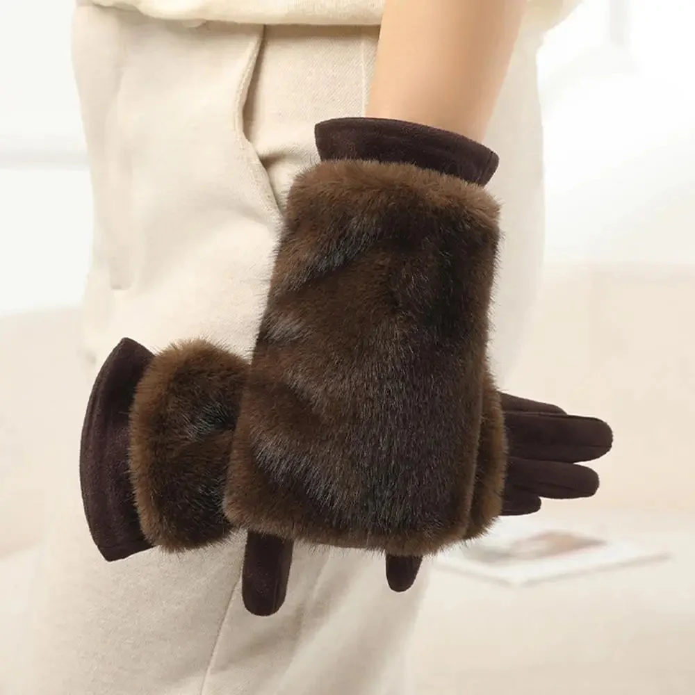 Suede Rabbit Fur Touch Screen Winter Gloves - Image 6