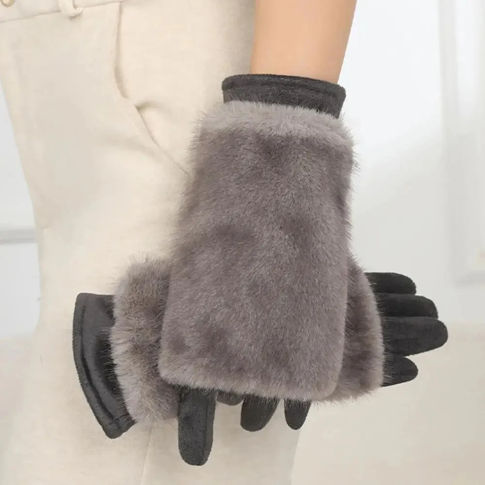 Suede Rabbit Fur Touch Screen Winter Gloves - Image 7
