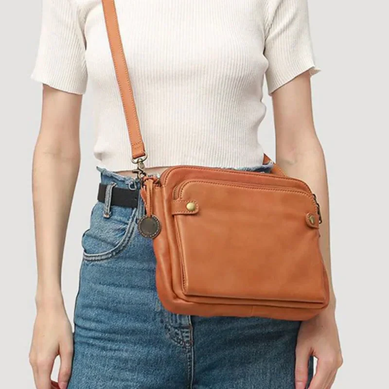Three-Layer Crossbody Leather Shoulder Bag & Clutch - Image 4
